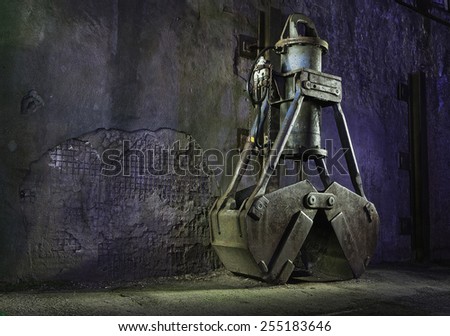 heavy old style vintage crane for heavy loads on a blue background