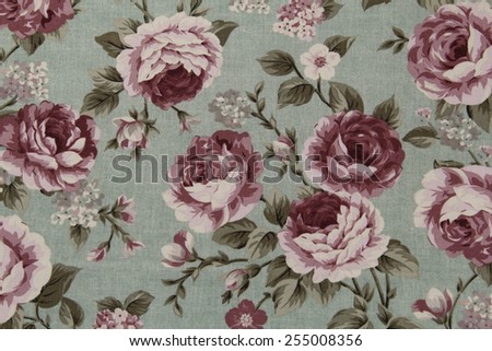 Green cotton fabric in vintage roses pattern for background or texture