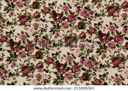 Pink cotton fabric in vintage roses pattern for background or texture