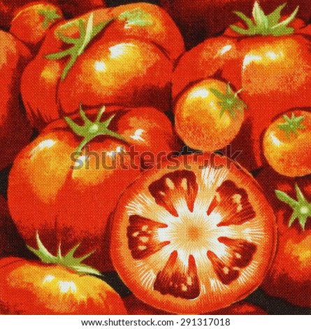 Colorful cotton fabric with tomato pattern for background or texture