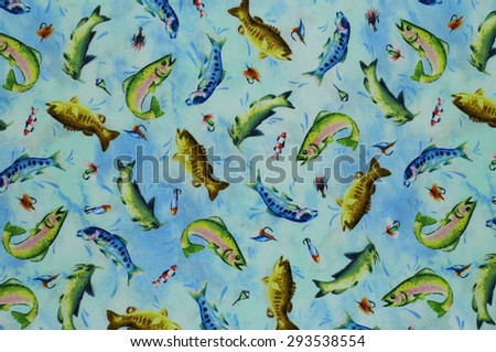 Colorful cotton fabric with fish pattern for background or texture