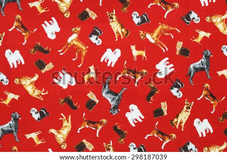 Colorful cotton fabric with dog pattern for background or texture