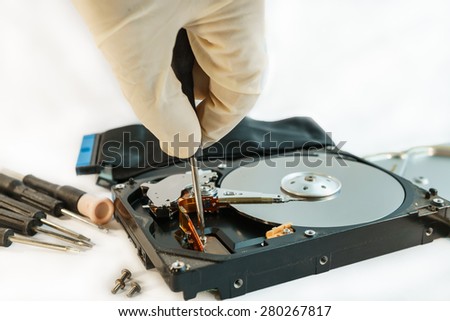 screw hard disk drive to repair for recovery information,  data storage