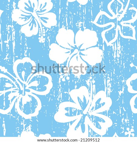 stock vector Grunge blue hibiscus seamless tile pattern