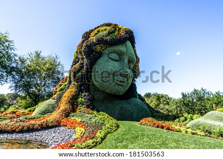 MOSAICULTURES INTERNATIONAL 2013 MONTREAL,BOTANICAL,GARDEN JULY-21 2013 This picture represents Canada\'s Entry : Earth Mother # 2 The exhibition was from 22 June to 29 September 2013.