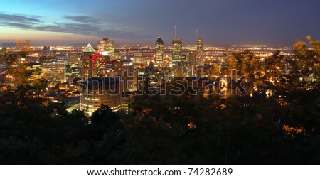 Montreal Office Buildings,view from the Mont-Royal mountain at dusk
