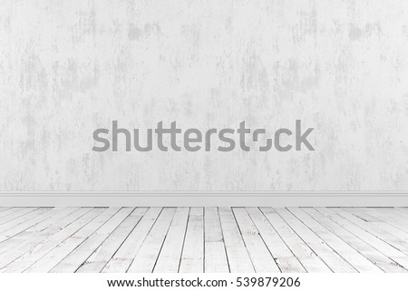 3D-rendering of an empty room with a wooden floor and the rough gray wall stands for advertising.