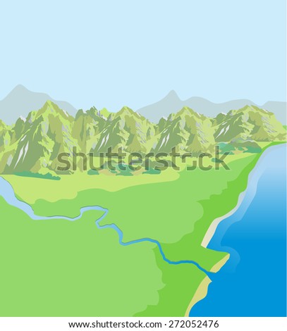 Mountains landscape and green valley.Top view. Vector background.