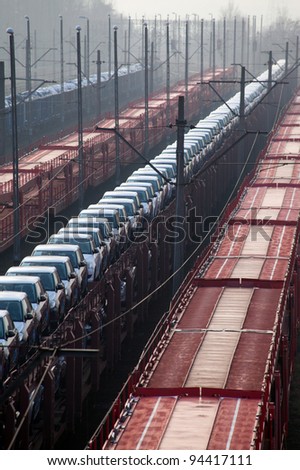 Freight trains with different cargo on the station