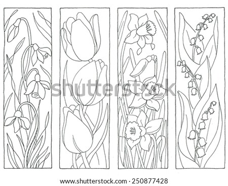 Coloring page spring flowers bookmarks
