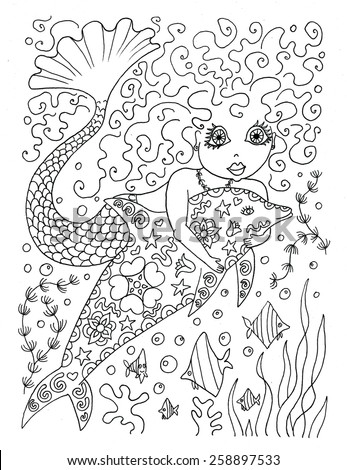 Mermaid and dolphin coloring page
