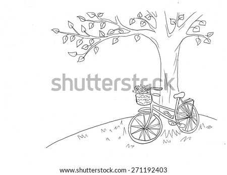 Bicycle under the tree illustration. Summer time. Dream big.