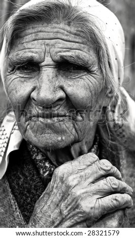 retro image of old country lady