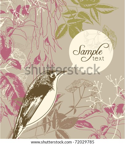 Greeting Card Template on Greeting Card Template With Bird   Floral Background Stock Vector