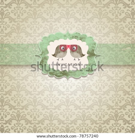 stock vector Cute wedding invitation card with vintage ornament background 