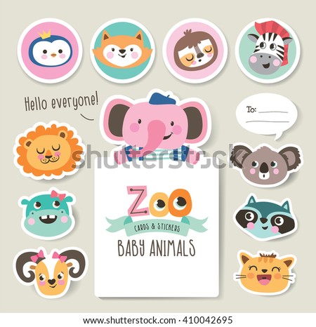 Greeting cards/ gifts/ stickers with zoo baby animals