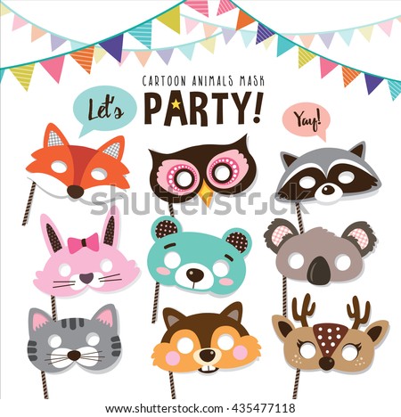Set of cartoon animals party masks