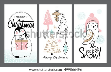 Set of Christmas cards with cute animals
