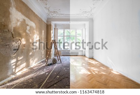 apartment renovation - empty room before and after  refurbishment  or restoration -
