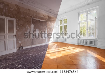 apartment room before and after restoration or refurbishment -  renovation concept   -