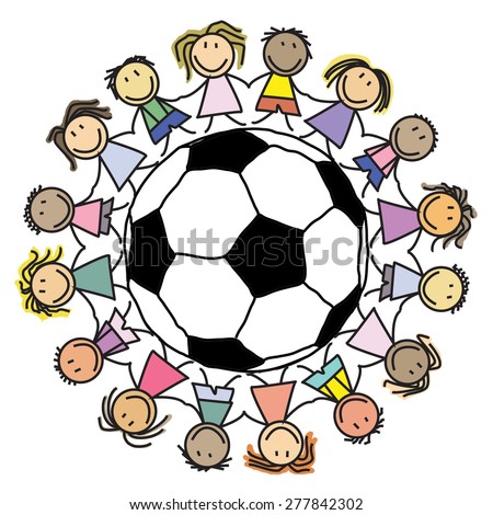 Kids on soccer ball  - children on globe /drawing