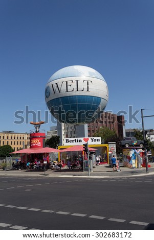 Berlin, August 01,  2015: a hot air balloon with the logo of the daily newspaper \