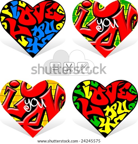 stock vector hearts 14 graffiti love