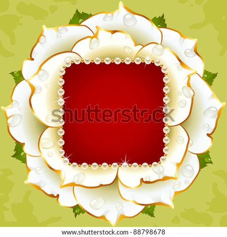 stock vector Vector floral background White rose wedding frame with pearl 