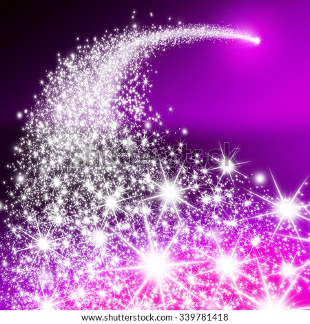 Abstract Bright Falling Star - Shooting Star with Twinkling Star Trail on Violet Background - Meteoroid, Comet, Asteroid - Backdrop Graphic Illustration