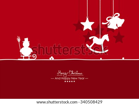 Merry Christmas - Simple Red Vector Greeting And Christmas Card Template With Shapes