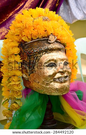 Old golden Thai style mask, masks , focus on a center
