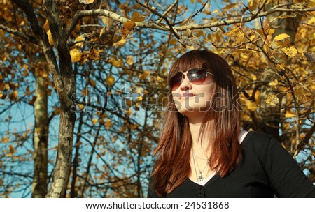 Autumn sun reflected in sun glasses.