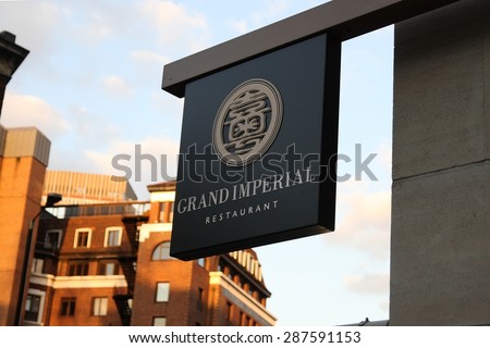 London, UK - August 2012: Restaurant sign board of Grand Imperial London