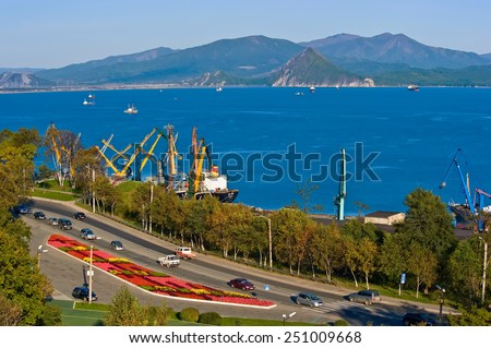 View of the city by the sea. Nakhodka city. Far East of Russia. 18.10.2012