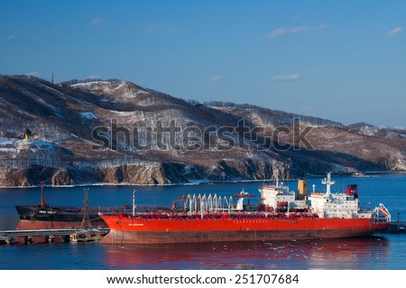 Two tanker near the oil terminal company Rosneft. Nakhodka Bay. East (Japan) Sea. 21.02.2005