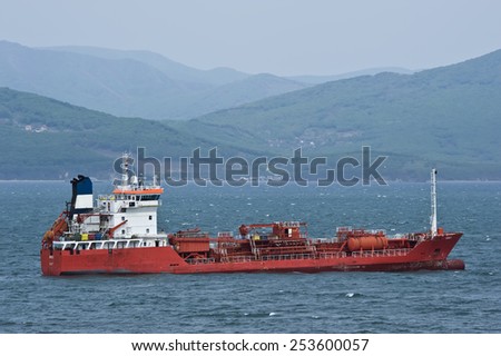 Tanker Ulysses anchored in the roads. Nakhodka Bay. East (Japan) Sea. 20.05.2014