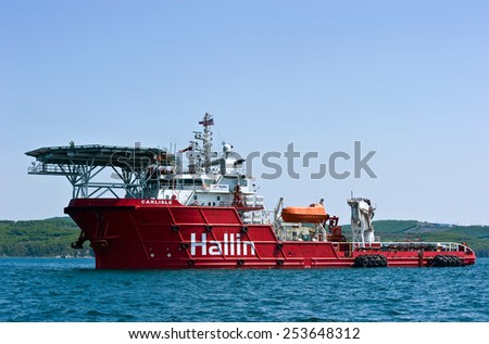 Offshore supply ship Carlisle at anchor in the roads.. Nakhodka Bay. East (Japan) Sea. 01.06.2012