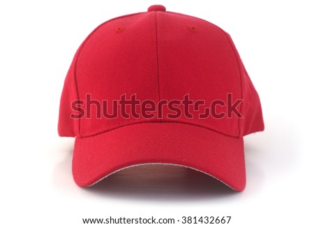 Isolated red baseball cap on a white background.