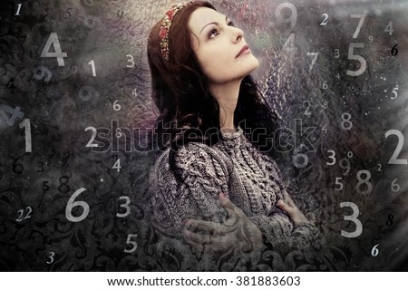 Woman\'s face, magic of figures, numerology