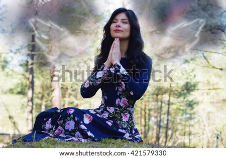Woman in harmony with nature, communication with spirits, reincarnation