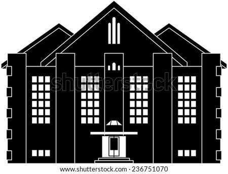 Black and white illustration of a house in classical style