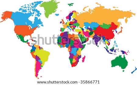 Colored map of world with countries borders Colored map of world with countries borders