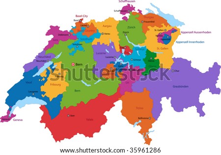 Map Of Switzerland With Cities. Colorful Switzerland map