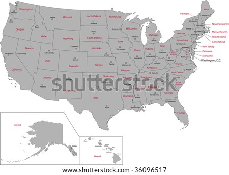 map of usa states with cities. stock vector : Gray USA map