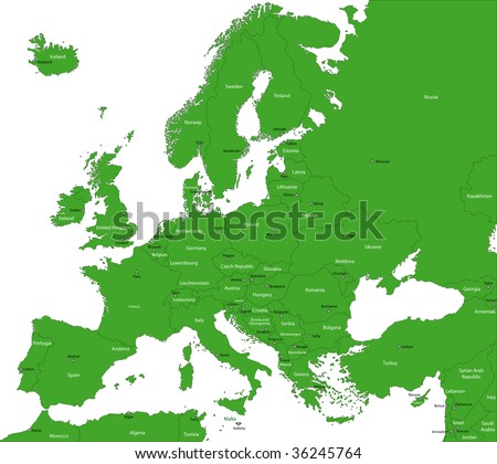 europe map cities. stock photo : Green Europe map