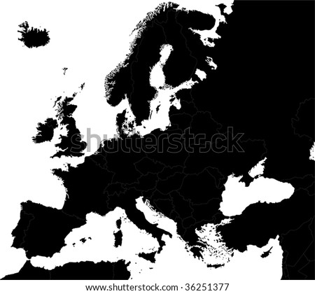 map of europe countries. Black Europe map separated