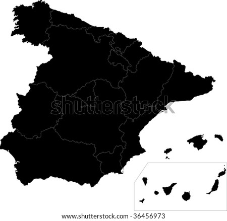 map of spain regions. stock vector : Black Spain map