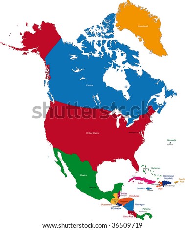 stock photo : Colorful North America map with countries and capital cities stock photo : Colorful North America map with countries and capital cities