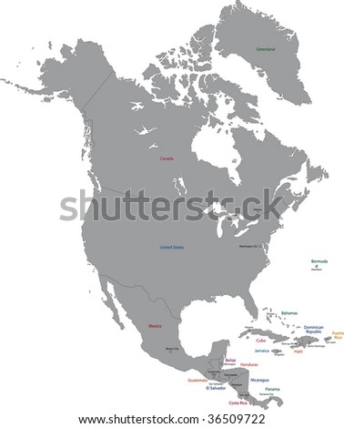 stock photo : Grey North America map with countries and capital cities