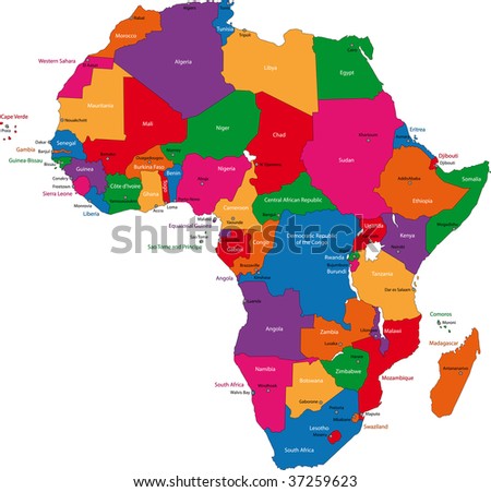 stock photo : Colorful Africa map with countries and capital cities